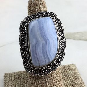 Blue Lace Agate Stone Ring Size 7 - 7 1/4